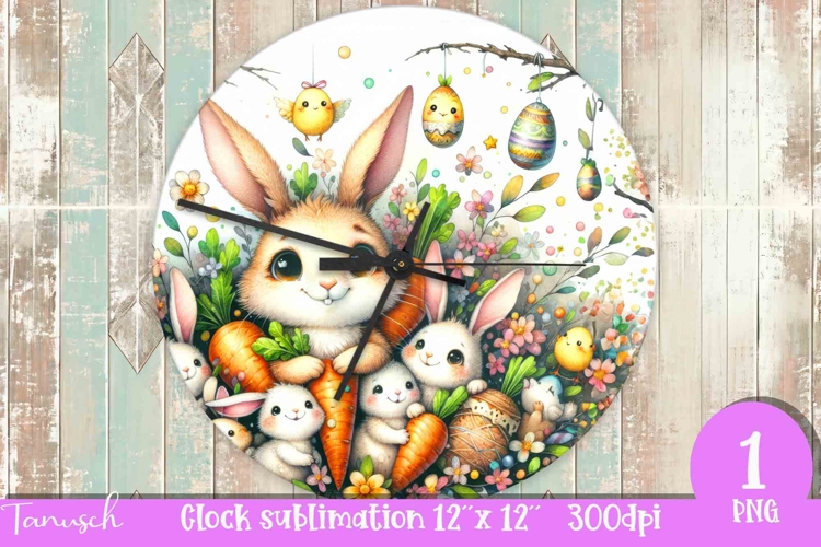 cute EASTER rabbit Wall Clock spring Sublimation PNG