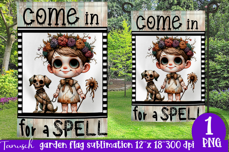 vintage Creepy sublimation Halloween Garden Flag PNG