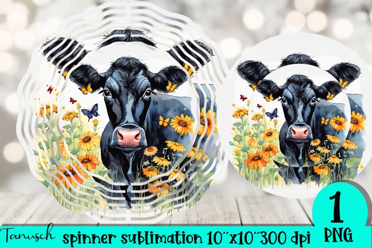 Cow & flowers wind spinner sublimation floral design PNG example image 1