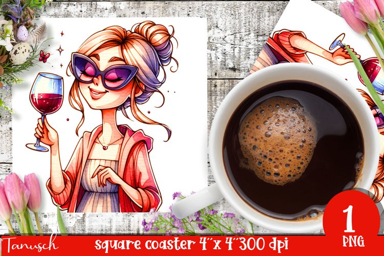 funny Mothers DAY Wine square coaster Sublimation Coffee