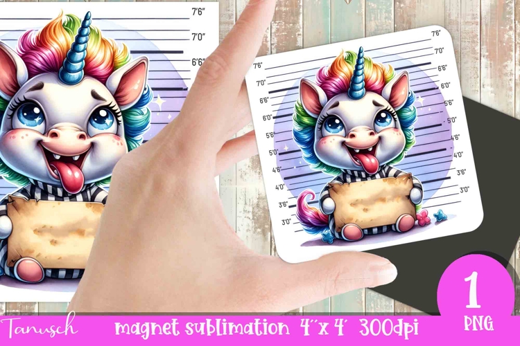 funny cartoon mugshot Unicorn magnet Sublimation PNG