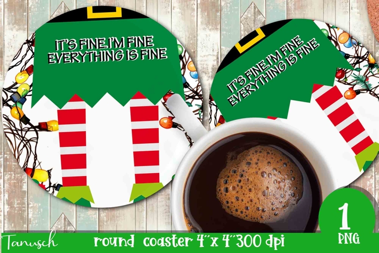 funny christmas round coaster Its fine, Im fine design