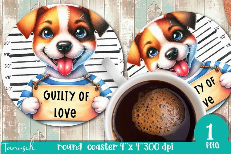 funny mugshot dog in prison Round Coaster sublimation design