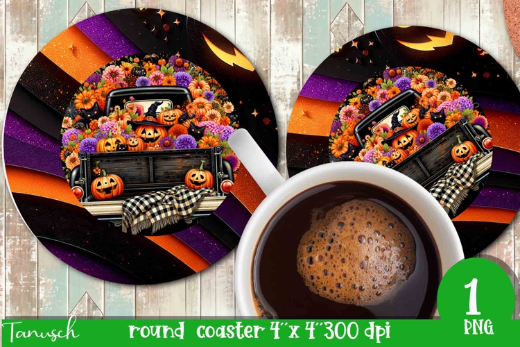funny Halloween truck ROUND COASTER sublimation PNG