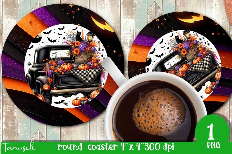funny Halloween truck ROUND COASTER sublimation PNG
