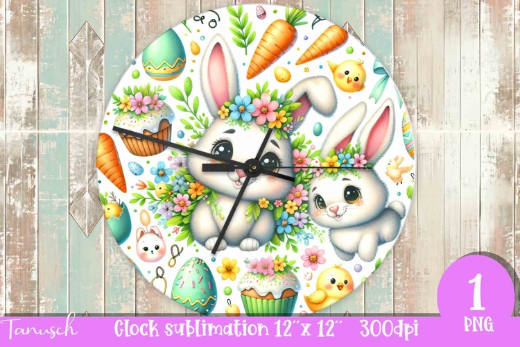 cute EASTER rabbit Wall Clock spring Sublimation PNG