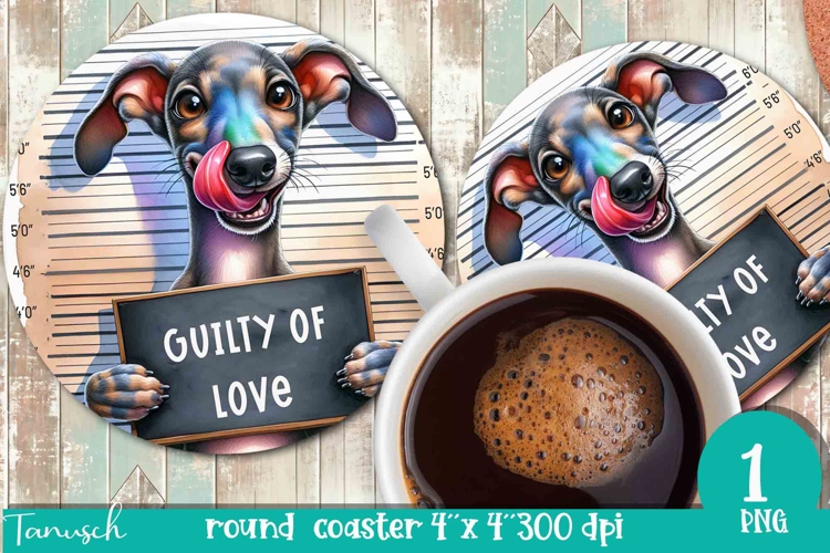 funny mugshot dog in prison Round Coaster sublimation design