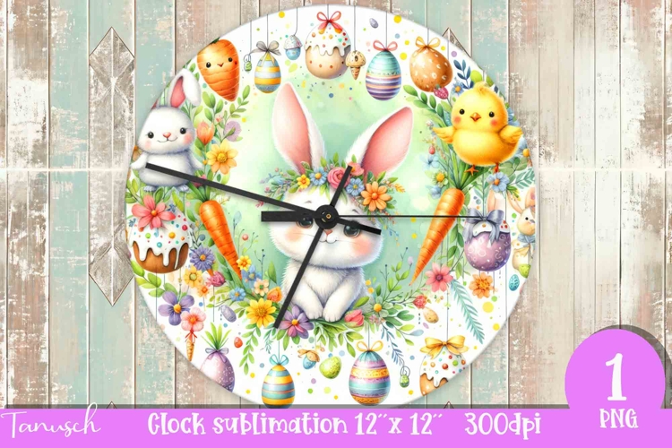 cute EASTER rabbit Wall Clock spring Sublimation PNG