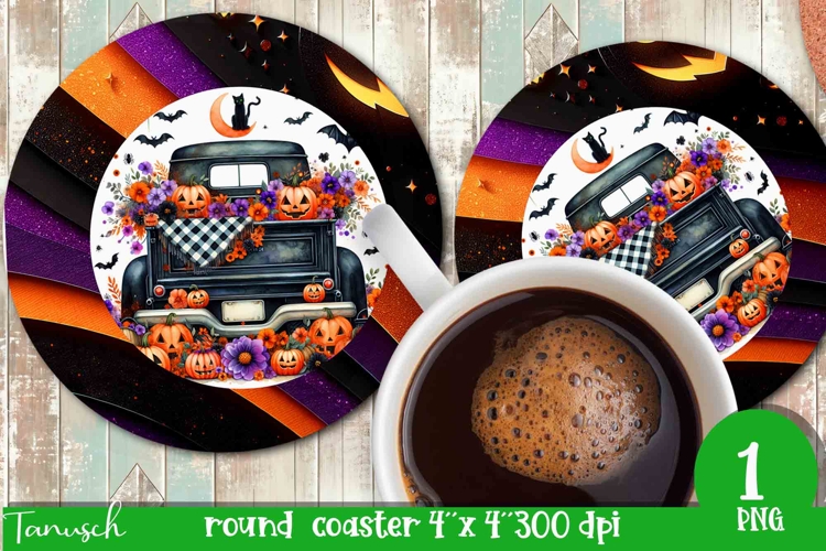 funny Halloween truck ROUND COASTER sublimation PNG