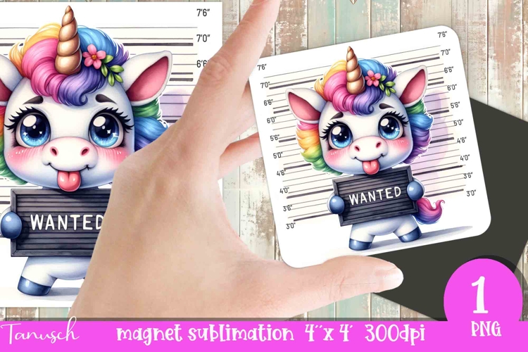funny cartoon mugshot Unicorn magnet Sublimation PNG