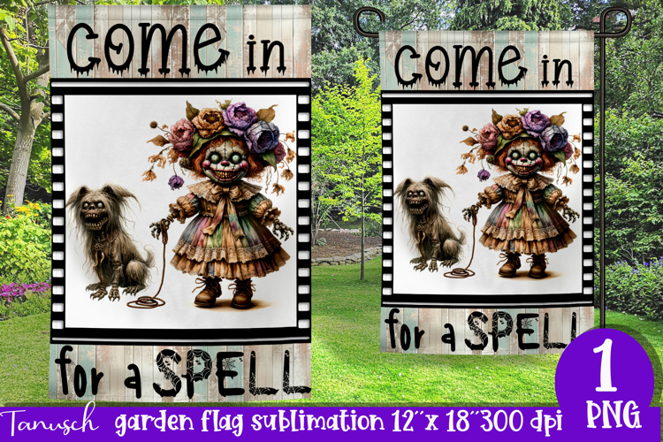 vintage Creepy sublimation Halloween Garden Flag PNG