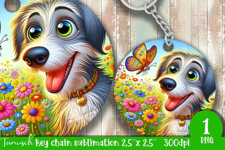 Floral DOG key chain spring SUBLIMATION keychain Deerhound