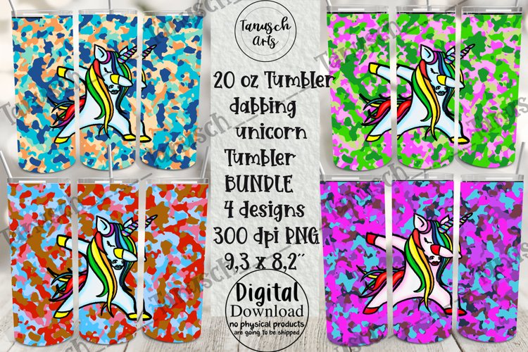 Camouflage dabbing unicorn 20oz Tumbler Sublimation BUNDLE