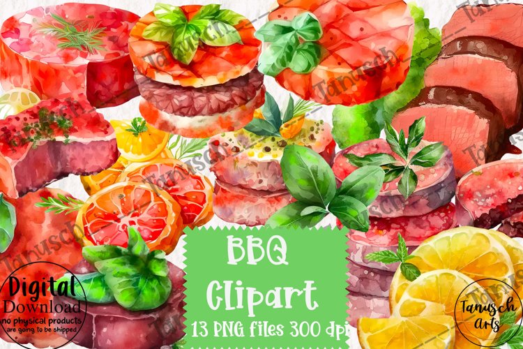 watercolor steaks and BBQ food clipart PNG (2637619)