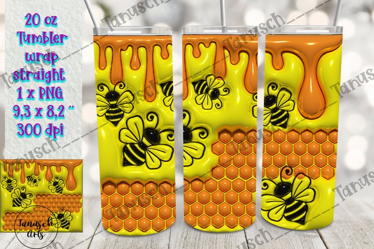 3d puff bee honey sublimation tumbler, 3d inflate wrap