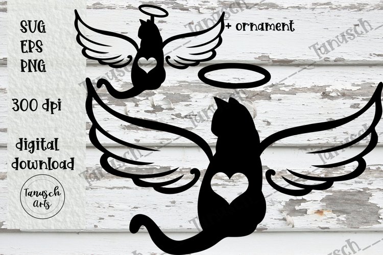 Cat Memorial angel wings with heart ornament SVG