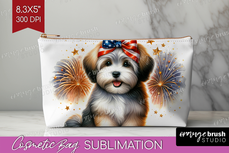 Havanese Dog Cosmetic Bag Patriotic Dog Makeup Bag PNG