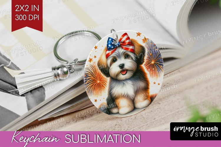 Havanese Dog Keychain PNG Patriotic Dog Keychain Sublimation