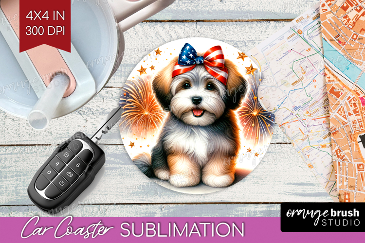 Havanese Dog Car Coaster Patriotic Dog Coaster PNG