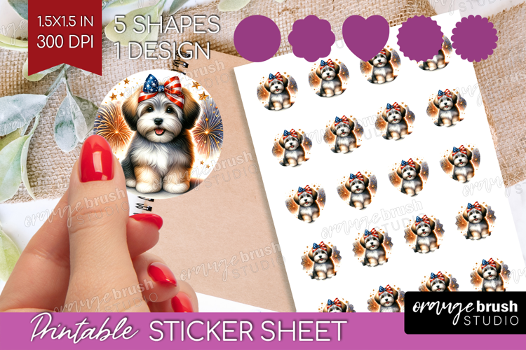 Havanese Dog Round Sticker Patriotic Dog Printable Sticker