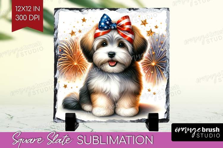 Havanese Dog Slate PNG Patriotic Dog Square Slate