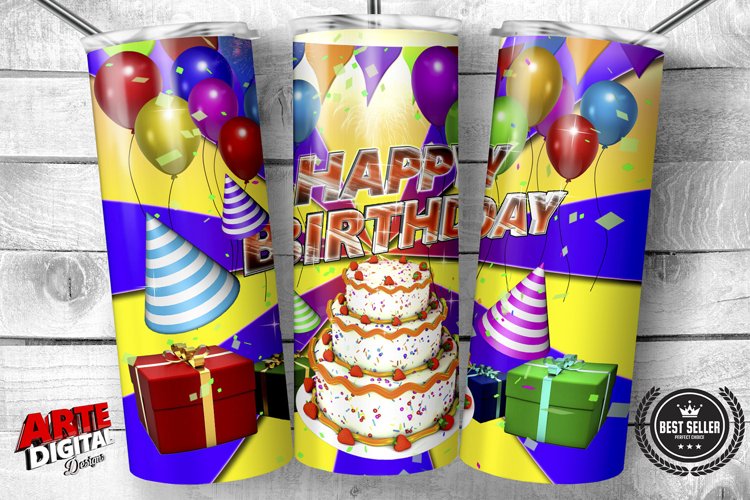 Birthday Tumbler Design | birthday cake | digital download example image 1