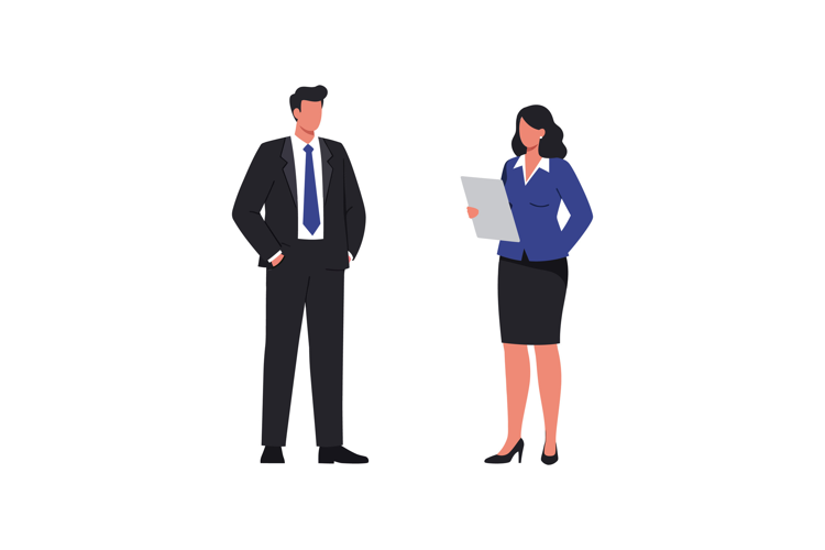 Two business professionals engaged in conversation, minimal