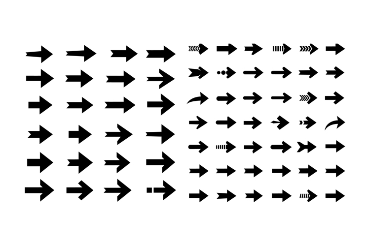 Multiple black arrow designs in various styles and direction