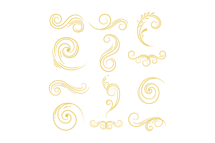 Elegant decorative swirls and flourishes in gold color, mini