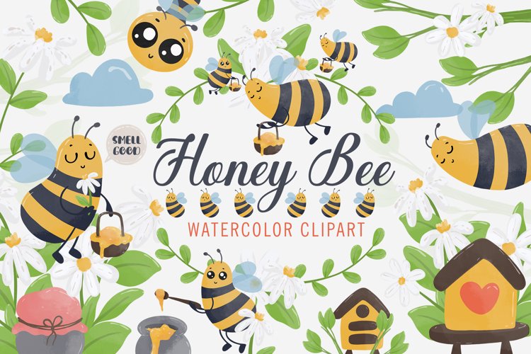 Watercolor Honey Bee Clipart Bundle, Honey Bee Sublimation example image 1