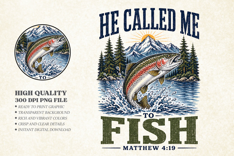 He Called Me to Fish PNG Design, Vintage Christian Trout