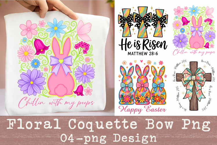 He is Risen png, Floral coquette bow png, Christian Easter