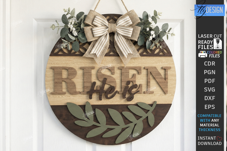Easter Wall Round Sign Laser Cut | He Is Risen | Religion