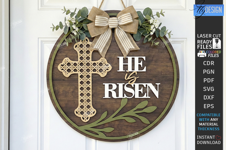 Easter Wall Round Sign Laser Cut | He Is Risen | Religion