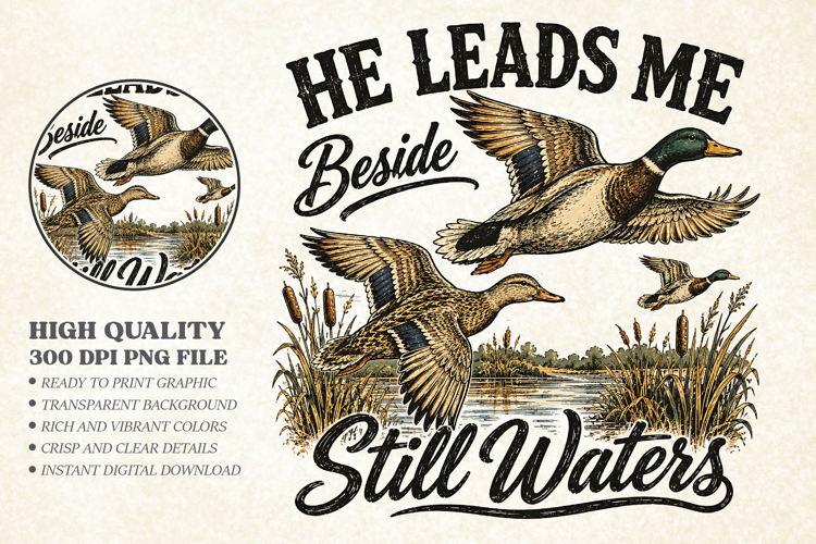 He Leads Me Beside Still Waters PNG, Flying Duck Bible