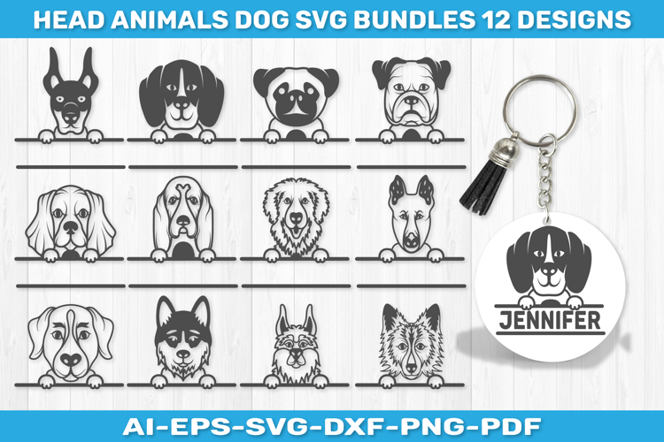 Head Dog Animals Keychain SVG BUNDLES