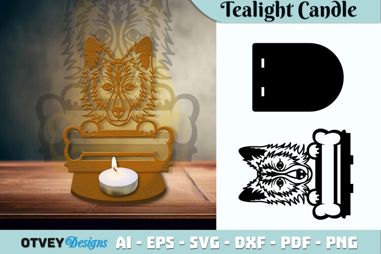 Head Dog Animals Tealight Candle Holder Lasercut example image 1