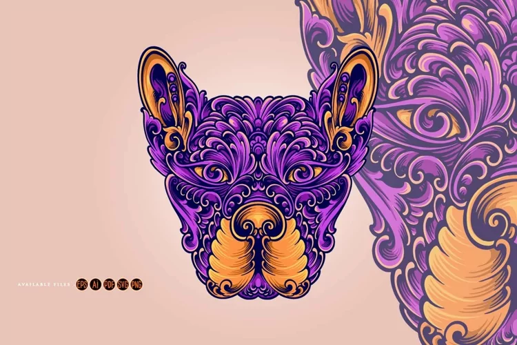 Head dog vintage ornament svg
