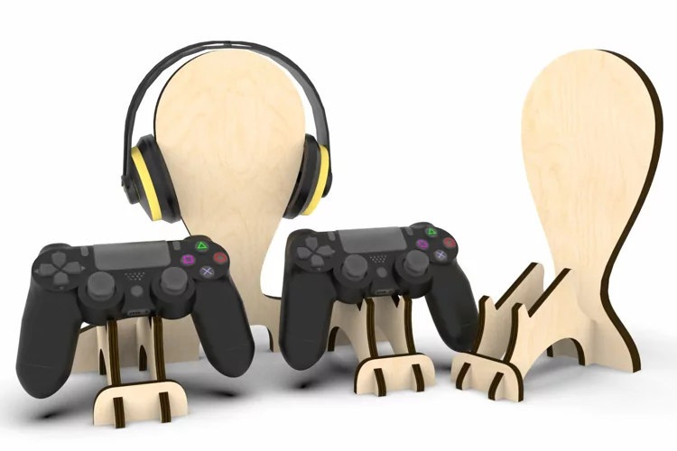 Laser cut wood headphone stand organizer. Vector Laser SVG.