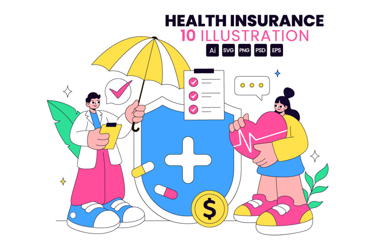 10 Health Insurance Vector Illustration