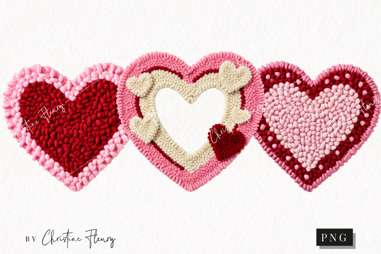 Faux Latch Hook Valentine Hearts| Valentines Day PNG