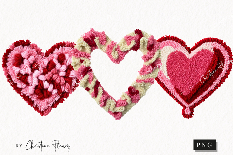 Faux Latch Hook Valentine Hearts| Valentines Day PNG