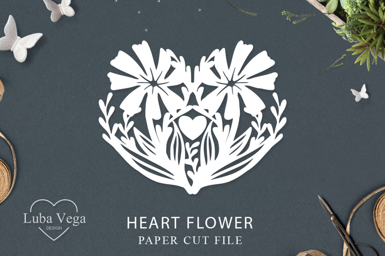 Foliage Heart paper cut / Romantic Papercut Template