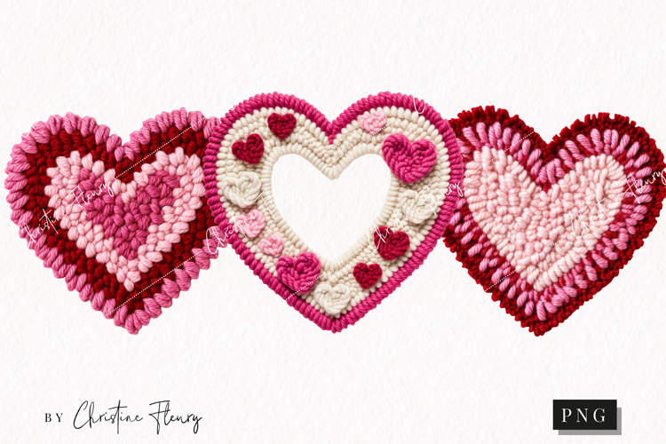 Faux Latch Hook Valentine Hearts| Valentines Day PNG