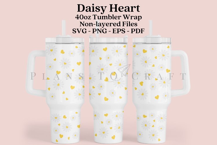 heart and daisy floral 40oz quencher tumbler sublimation full wrap high resolution transparant background