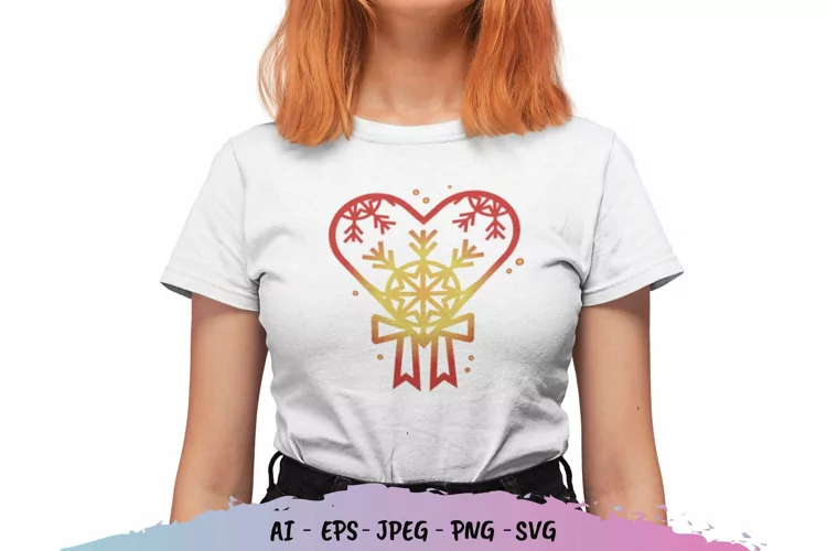 Heart and Snowflake with Christmas Vibe Gradient Color