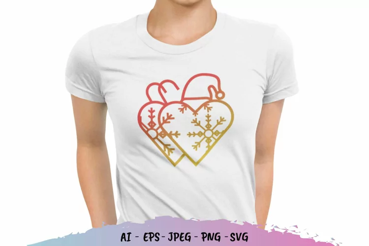 Heart and Snowflake with Christmas Vibe Gradient Color