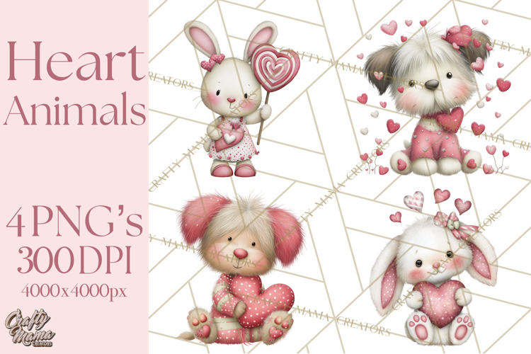 Valentine Clipart PNG, Cute Critters Hearts, Puppies Kittens