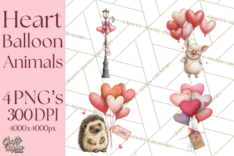 Valentine Animal Clipart Heart Balloon PNG Cute Love Art