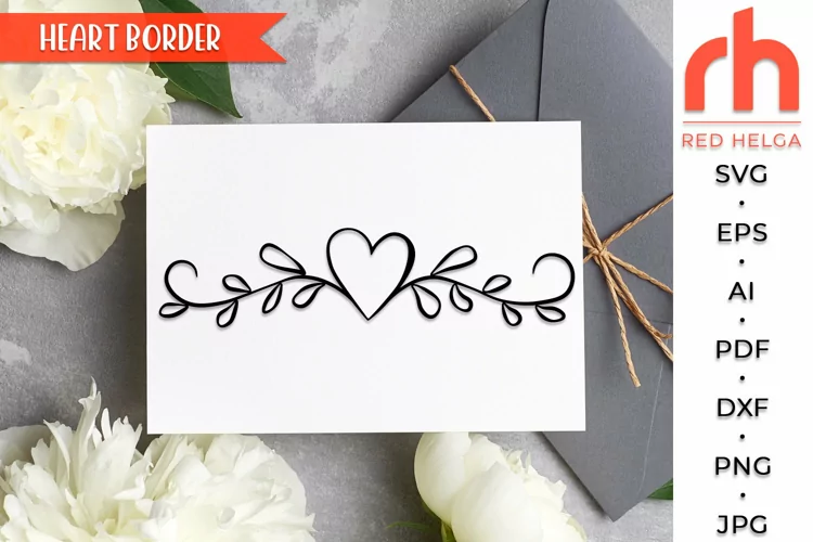 Heart Border SVG, Leaves Wreath Cut File, Wedding Divider